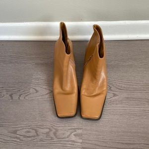 Camel leather boots square toe square heel